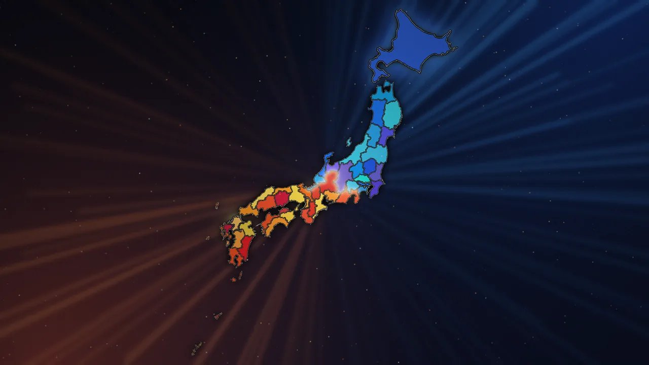 都道府県対抗戦のイメージ。47都道府県が陣営に分かれて競う日本地図。